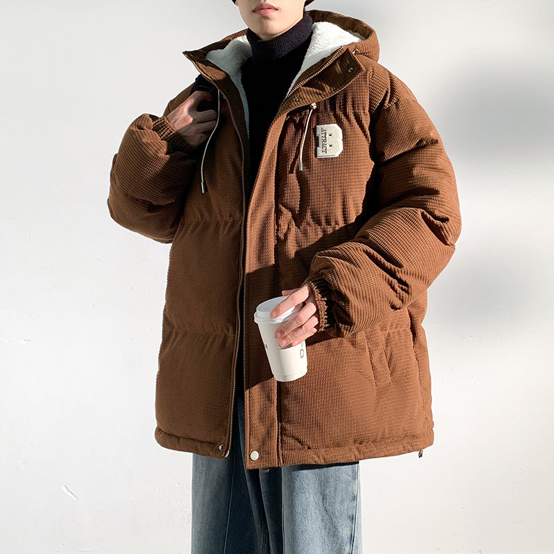 Men's Padded Cord Quilted Jacket with Hood, Teddy Fleece Lining and Oversized Fit Chichicherry