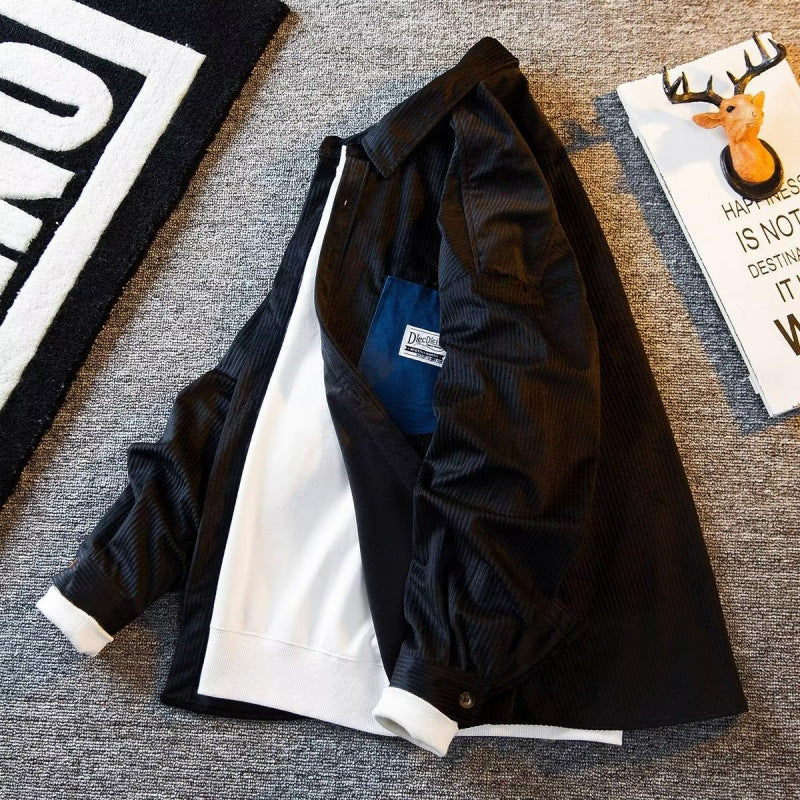 Herren Struktur-Cord-Overshirt mit versteckter Knopfleiste und kontrastierter Innenpattentasche Chichicherry