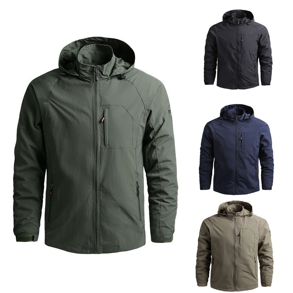 Men's lightweight technical field jacket with hood, wind and water-repellent shell, and utility pockets Chichicherry