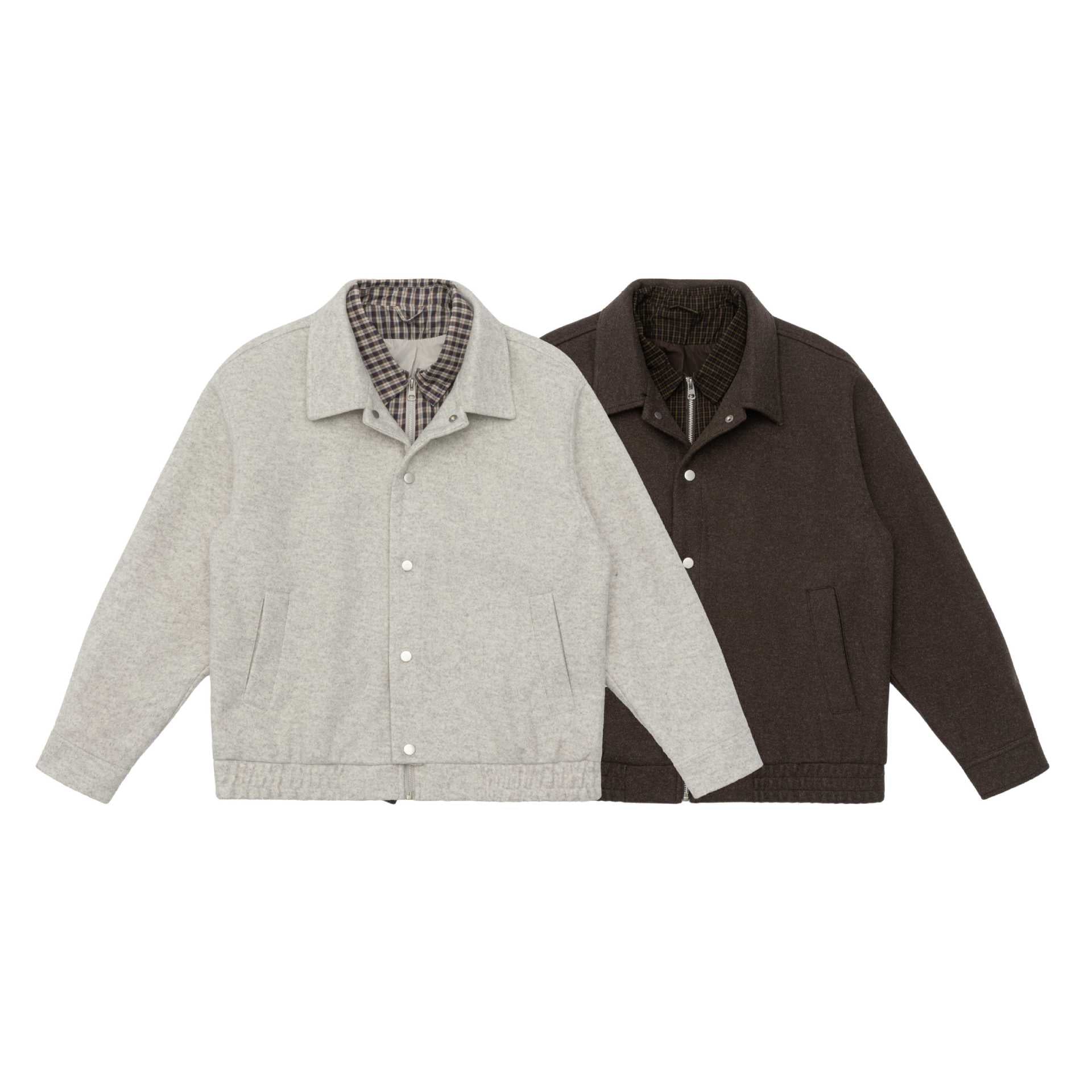 Men's short jacket made of wool blend with checked lined inner vest and snap button placket Chichicherry
