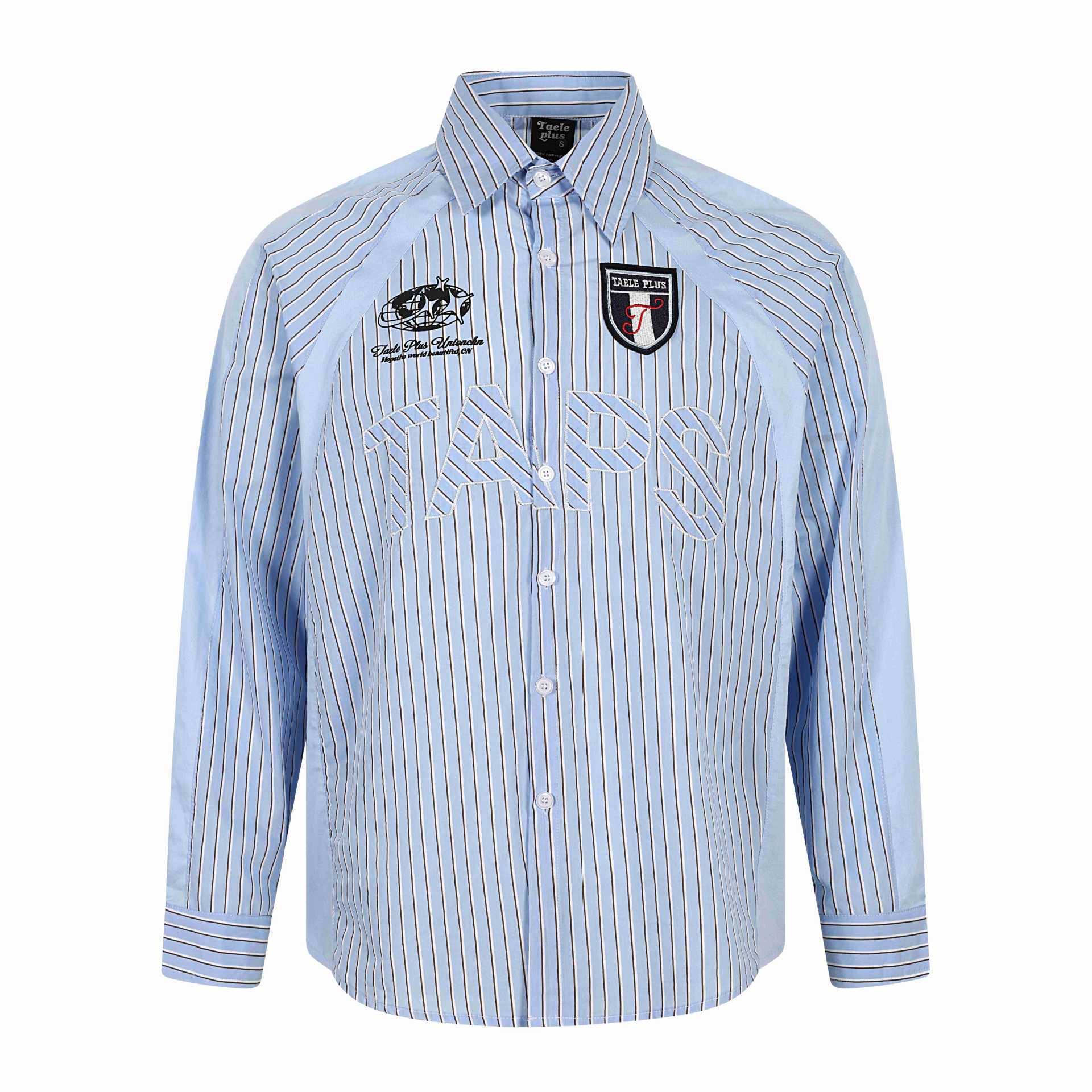 Men's Striped Cotton Shirt with Embroidered Logos and Contrasting Piping Chichicherry