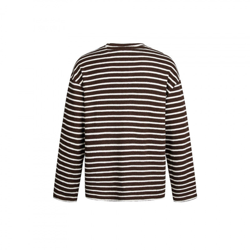 Unisex Maritime Striped Knit Shirt with Loose Fit and Round Neck Chichicherry