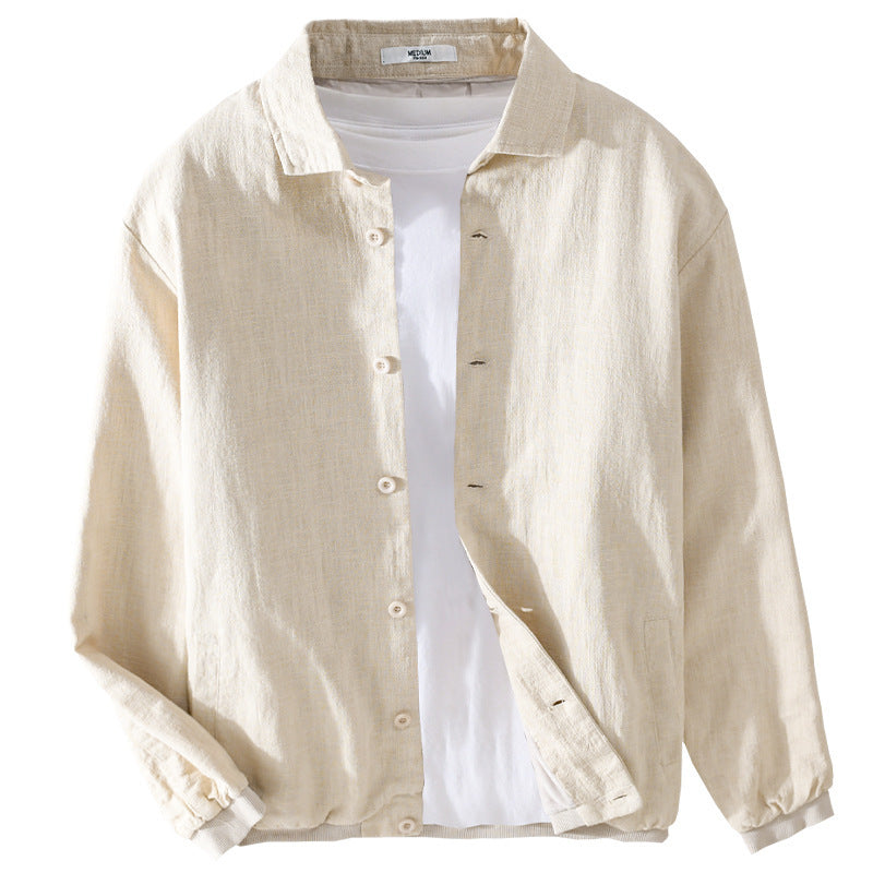 Men's Lightweight Linen Shirt Jacket with Button Placket and Relaxed Fit Chichicherry