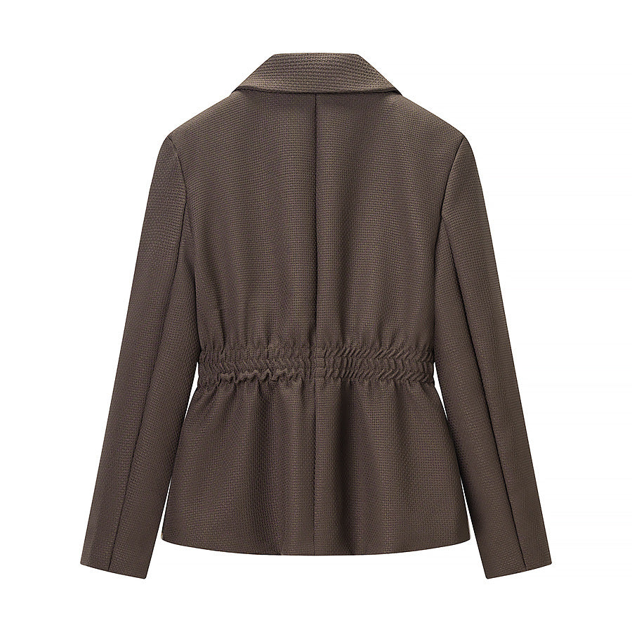 Women's Tailored Blazer with Ruffled Waist and Textured Weave Look Chichicherry