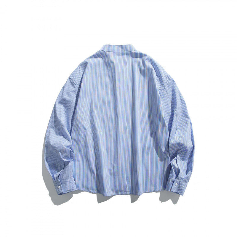 Unisex Oversize Shirt with Stand-Up Collar, Pinstripes and Breast Pocket Chichicherry