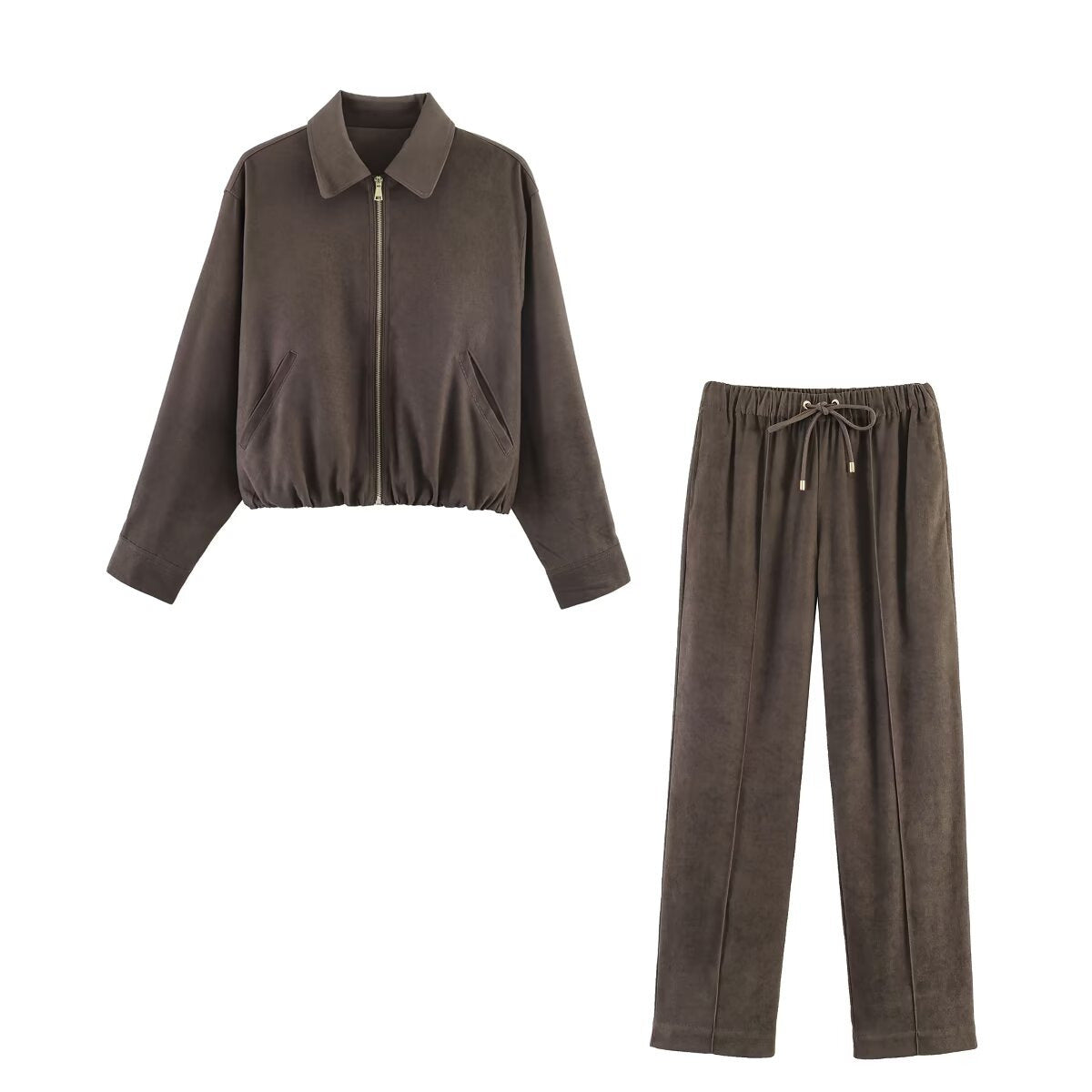 Women's Short Cut Suede-Look Bomber Jacket with Zipper Chichicherry