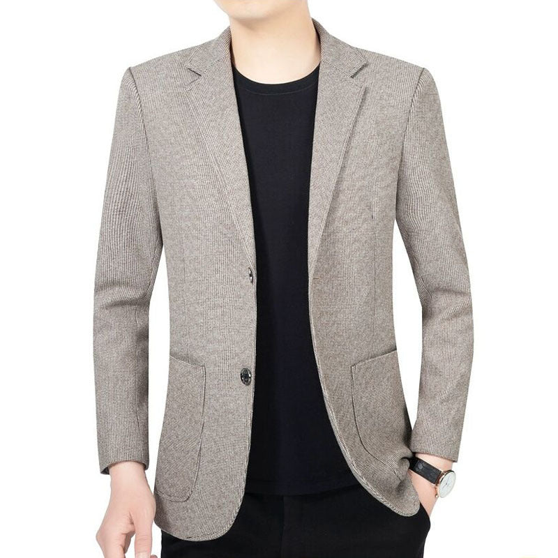 Men's Tailored Wool Blend Blazer in Casual Style with Patch Pockets Chichicherry