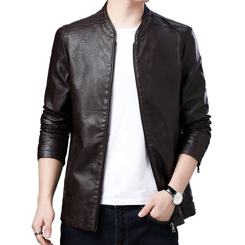 Men's slim leather-look blouson in aviator minimal style with stand-up collar and zippered sleeves Chichicherry
