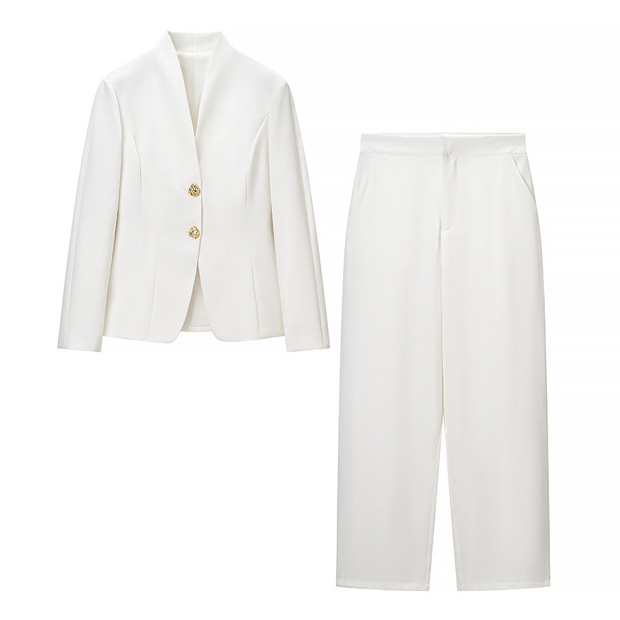 Women's Tailored Blazer with Peplum and Wide High-Waisted Pants Chichicherry