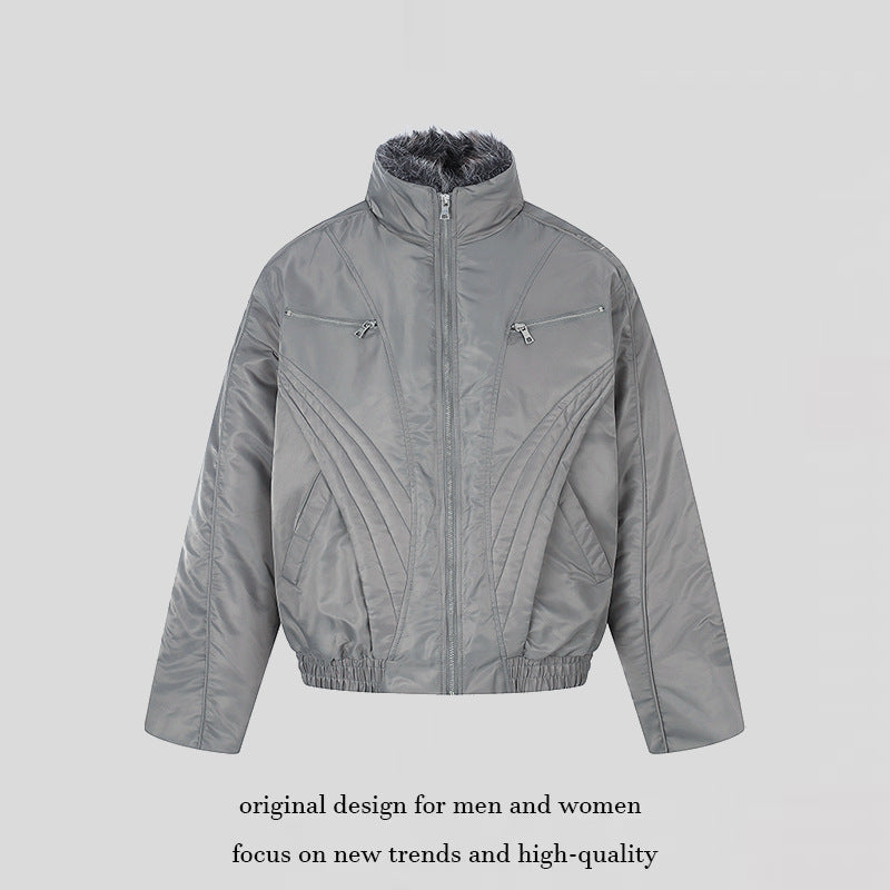 Women's padded bomber jacket with high stand-up collar, faux fur lined collar and zippered pockets Chichicherry