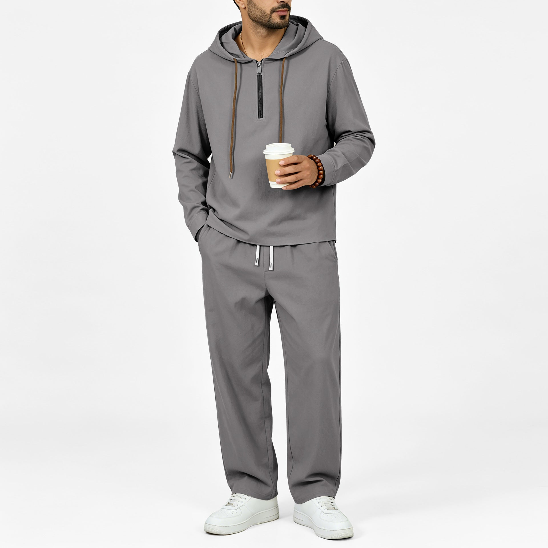 Men's Lightweight Half-Zip Hoodie in Relaxed Fit with Drawstring Chichicherry
