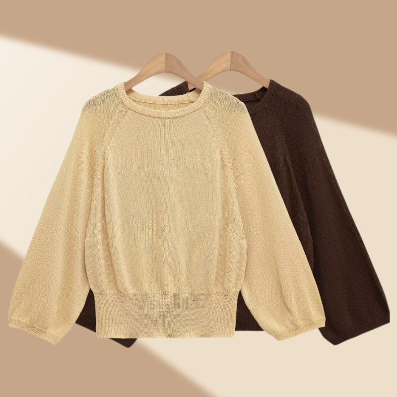 Women's Oversized Knitted Sweater with Balloon Sleeves and Wide Ribbed Hem Chichicherry
