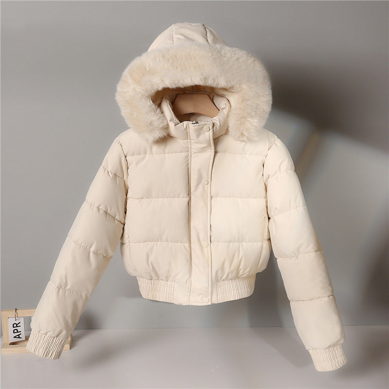 Women nan short cut thermal quilted jacket with removable faux fur hood and ribbed cuffs Chichicherry