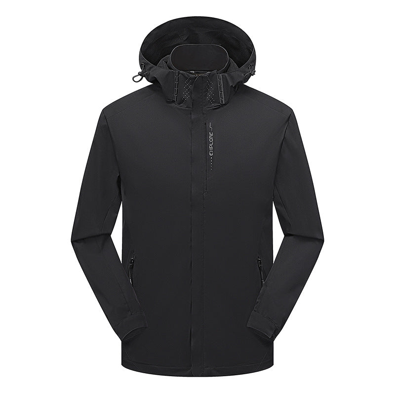Men's lightweight waterproof softshell hoodie with hood and camouflage hex all-over print Chichicherry
