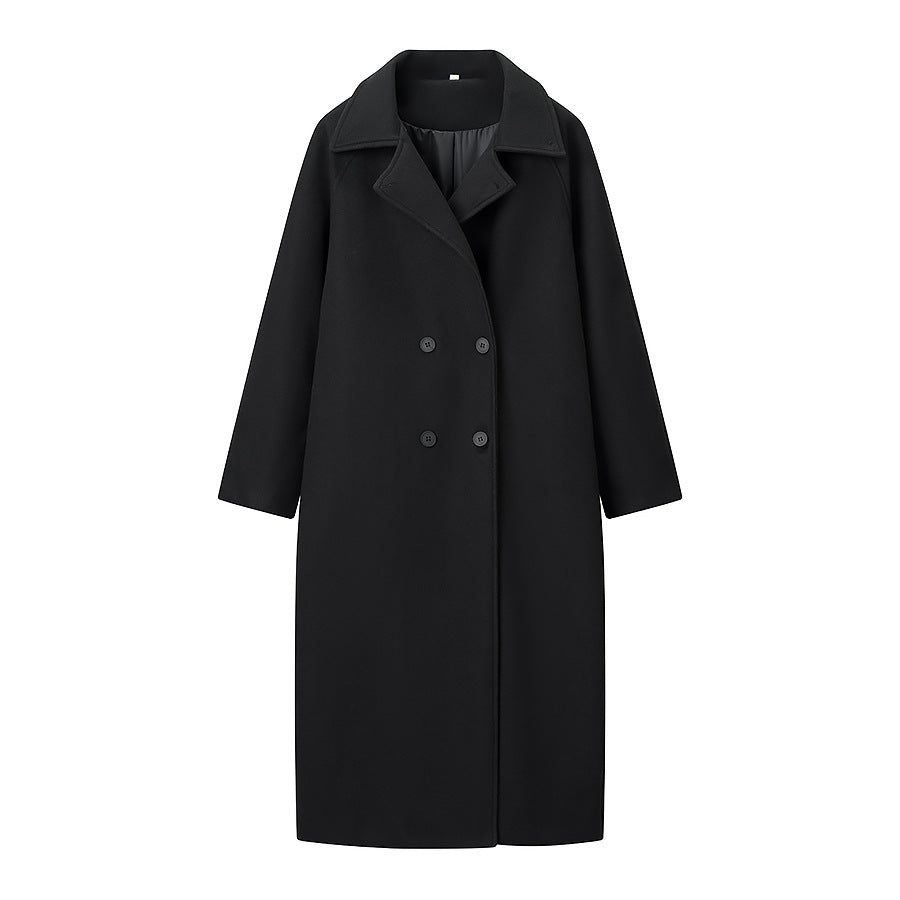 Women Double-breasted Oversized Wool Blend Coat with Falling Lapel and Long Silhouette Chichicherry