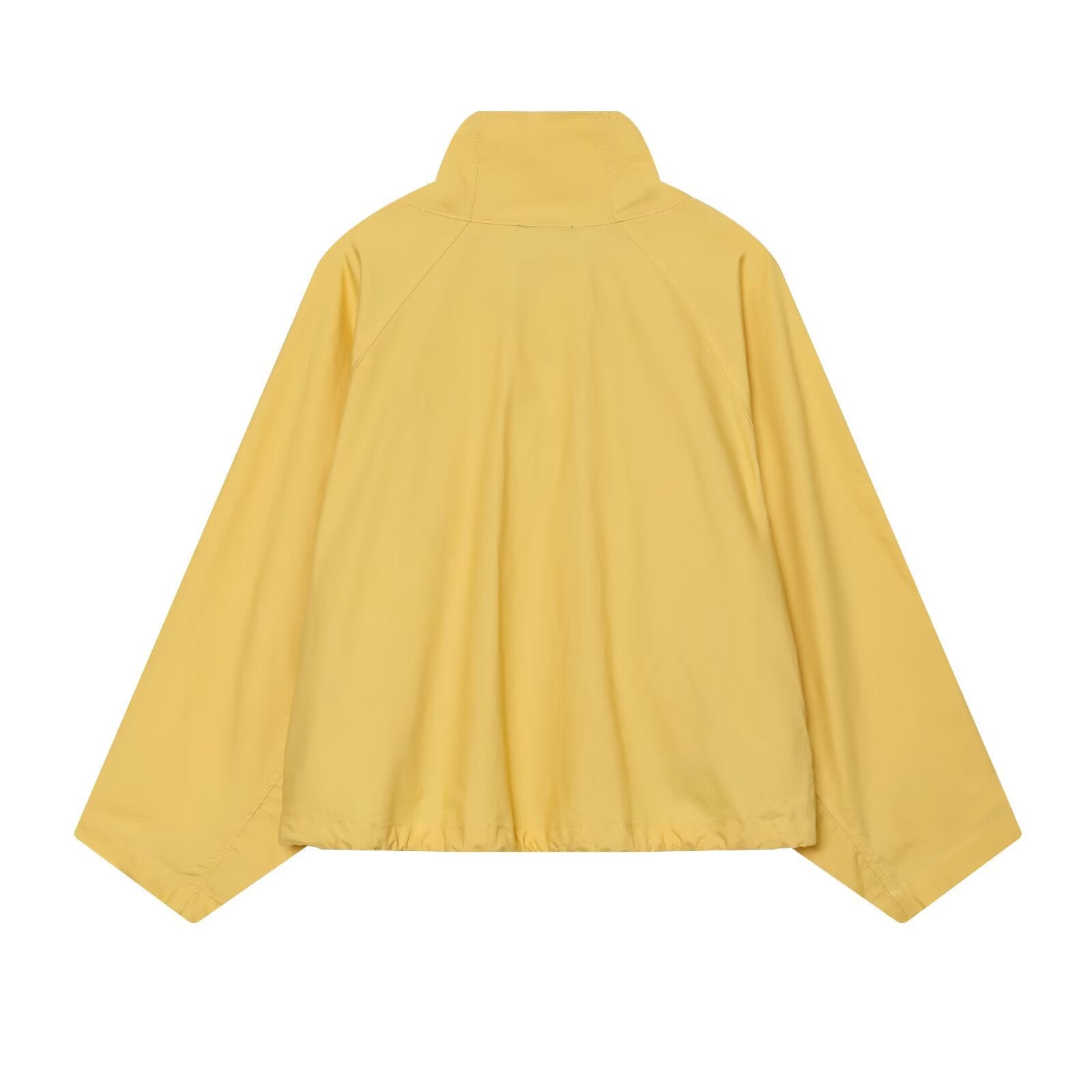 Women's short water-repellent transitional jacket with wide raglan sleeves and drawstring hood