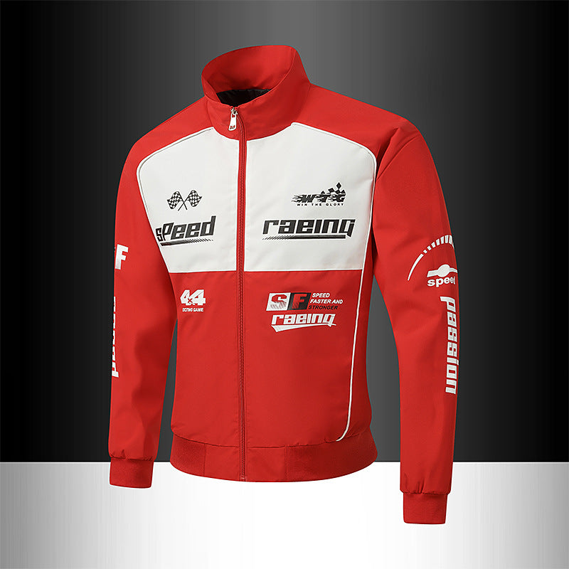 Men's track jacket in motorsport look with logo prints and stand-up collar Chichicherry