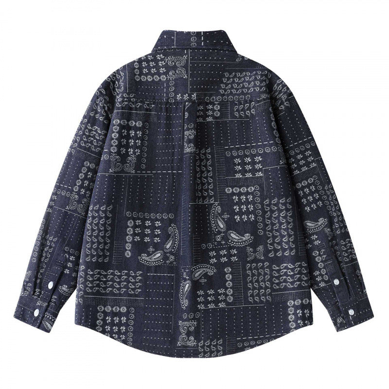 Unisex Boxy Paisley Patchwork Overshirt made of cotton blend with shirt collar and patch breast pocket Chichicherry