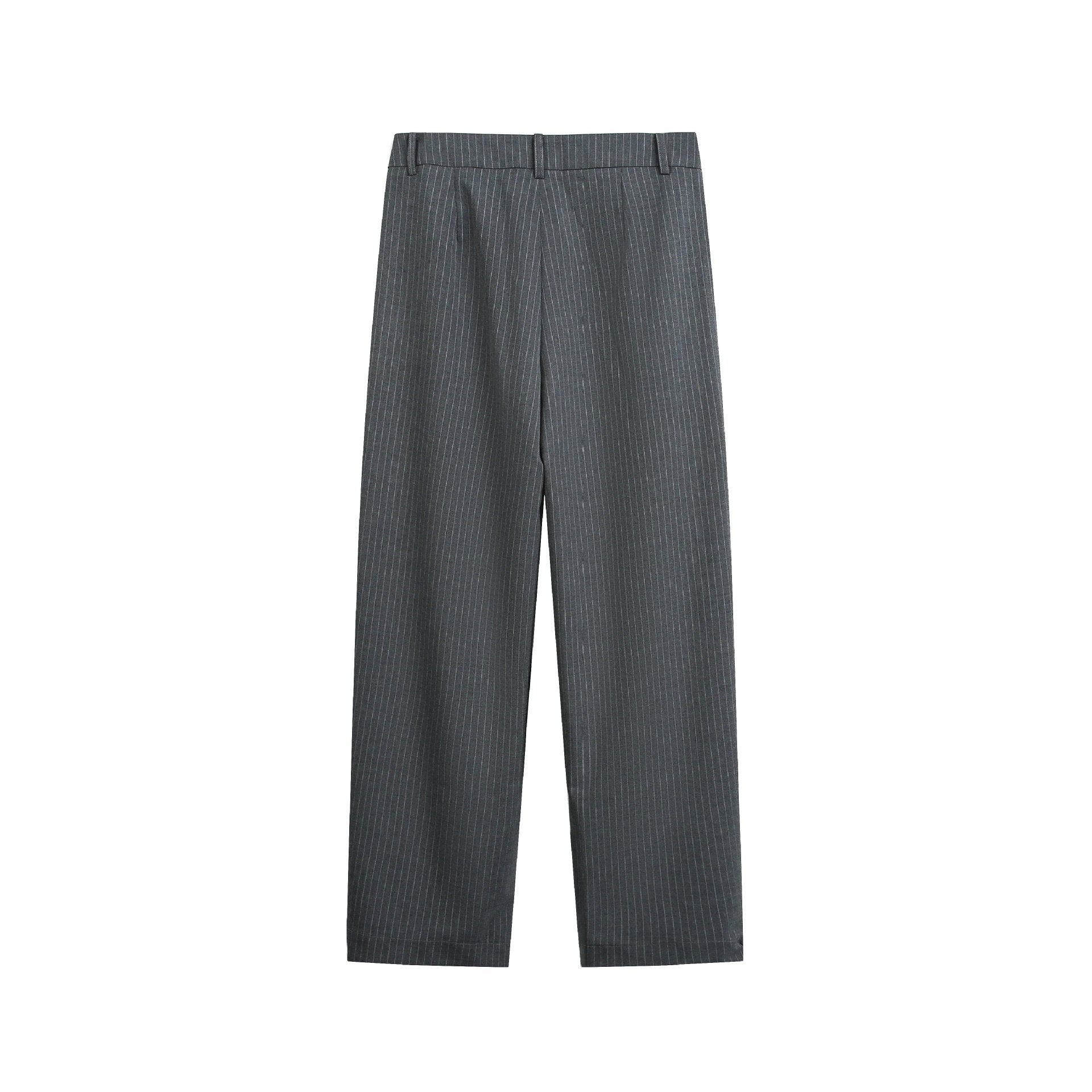 Women's High-Rise Wide Suit Trousers with Creases, Pinstripes, and Adjustable Cuff Chichicherry