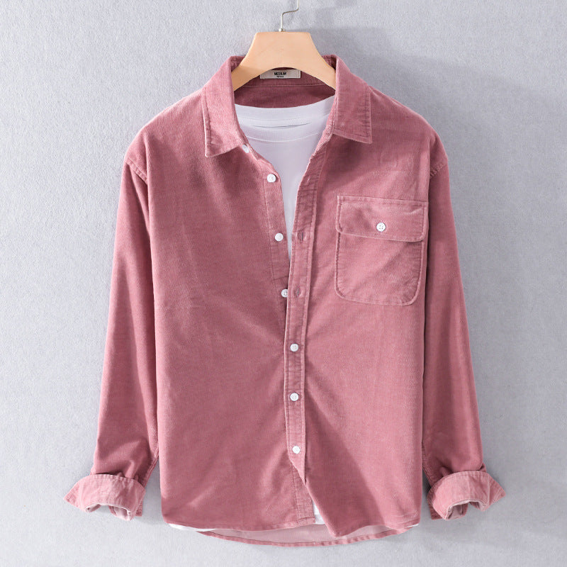 Men's Fine Cord Shirt Jacket with Flap Pocket and Casual Fit Chichicherry