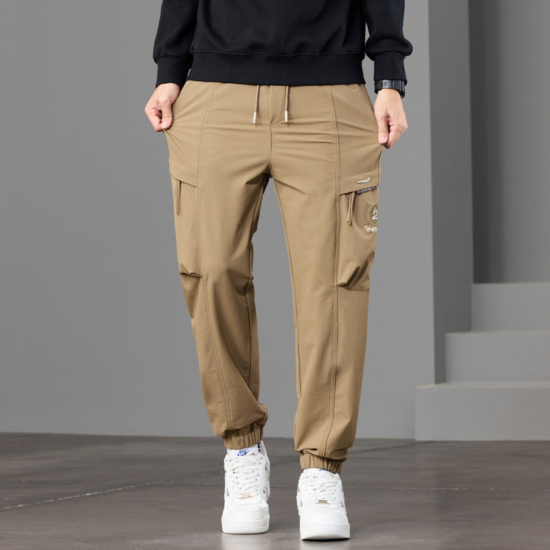 Men's technical cargo jogger pants with elastic hem, multi pockets, and drawstring Chichicherry