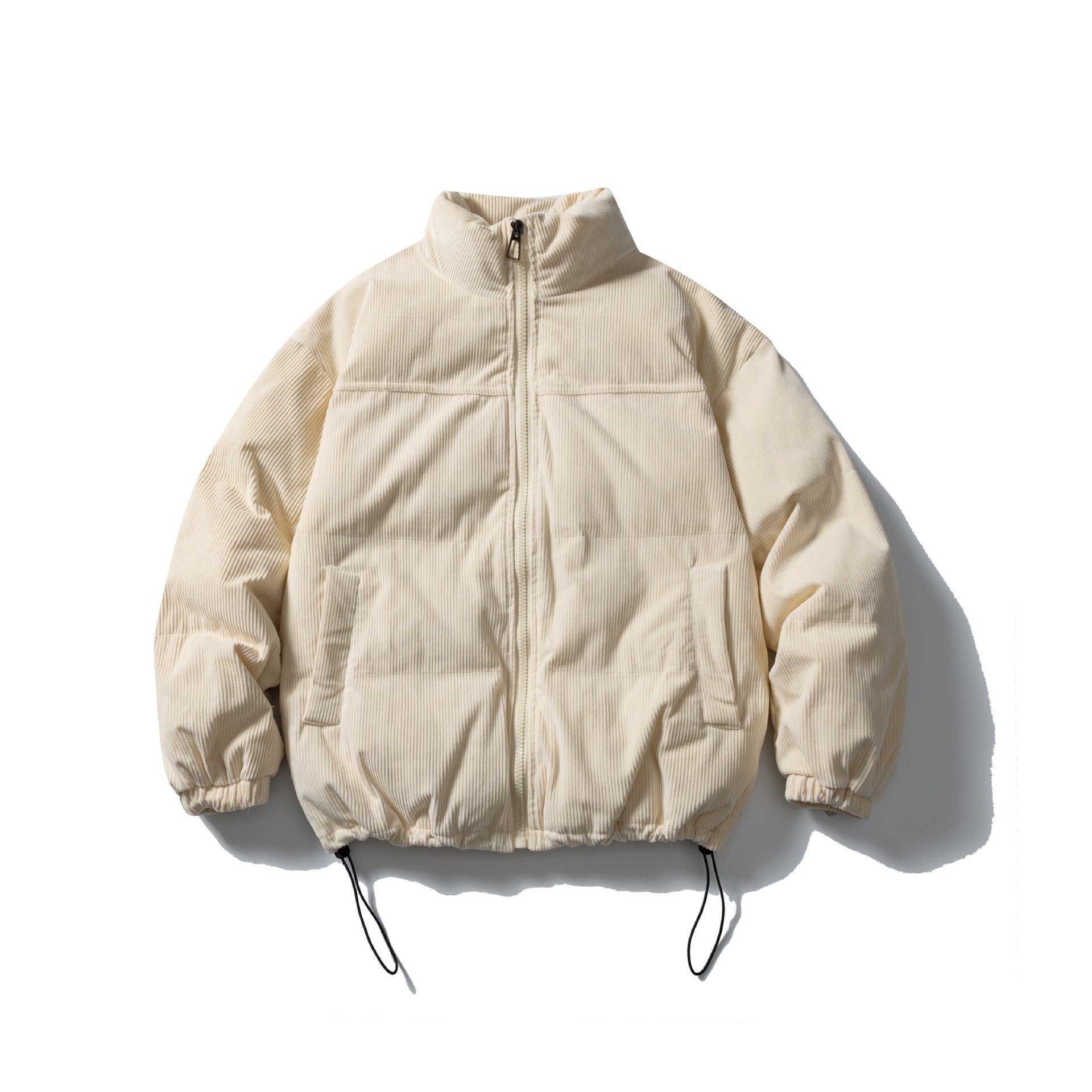 Unisex Padded Cord Blouson Jacket with Stand Collar, Elastic Cuffs, and Drawstring Chichicherry