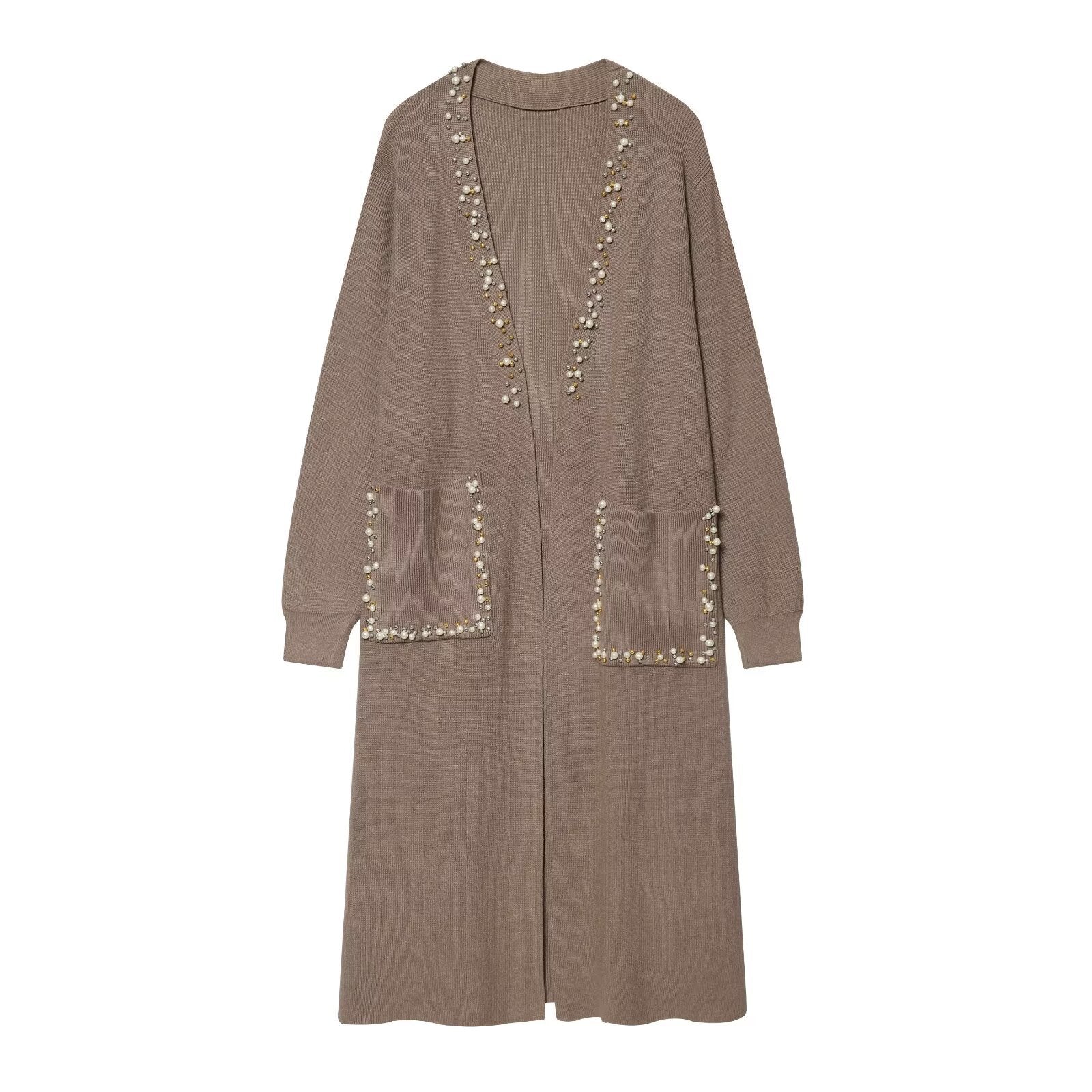 Ladies long knitted cardigan with pearl detailing Chichicherry