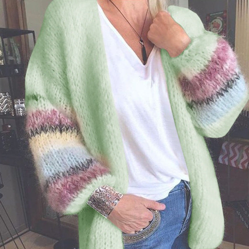 Damen Oversized Strickcardigan mit Ballonärmeln und Streifendetail Drune