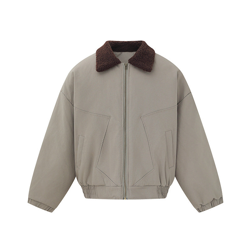 Unisex Boxy Blouson Jacket with Teddy Collar and Elastic Hem Chichicherry