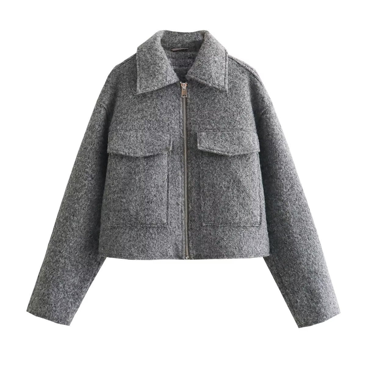 Women's Oversize Shacket made of wool blend with zipper and patch pockets Chichicherry