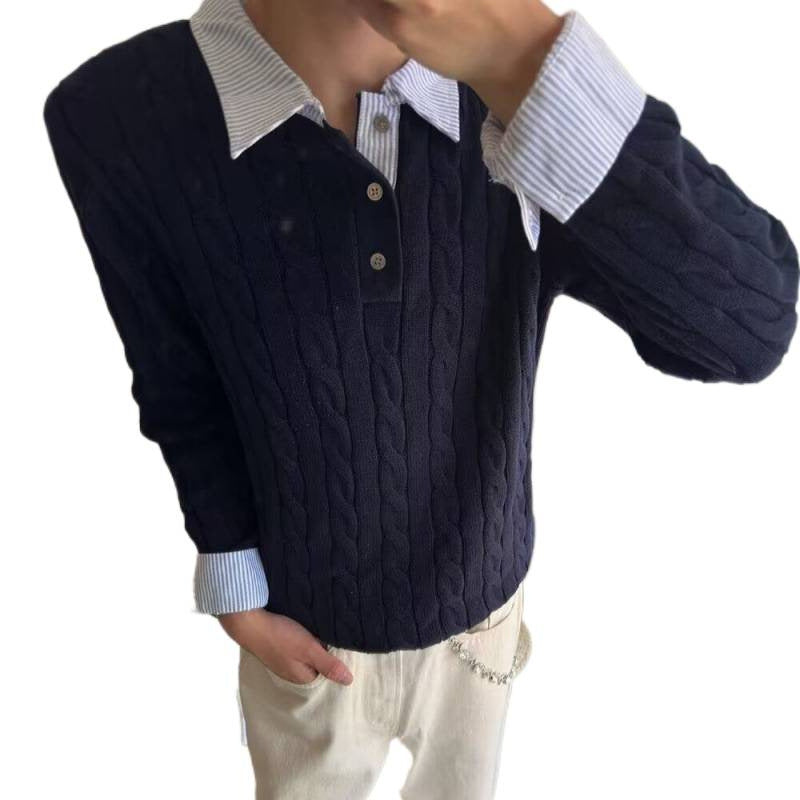Herren Kabelstrickpullover mit Hemdkragen-Layering-Effekt Chichicherry