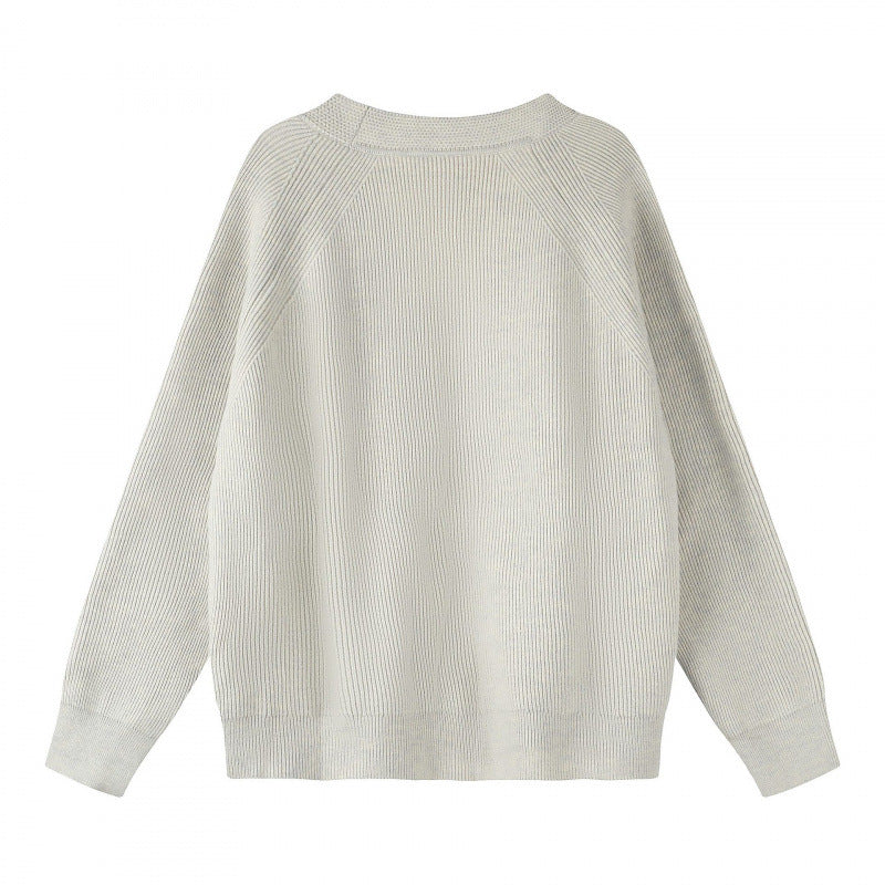 Unisex Boxy-Bulky-Knit-Cardigan with V-Neck, Button Placket and Raglan Sleeves Chichicherry