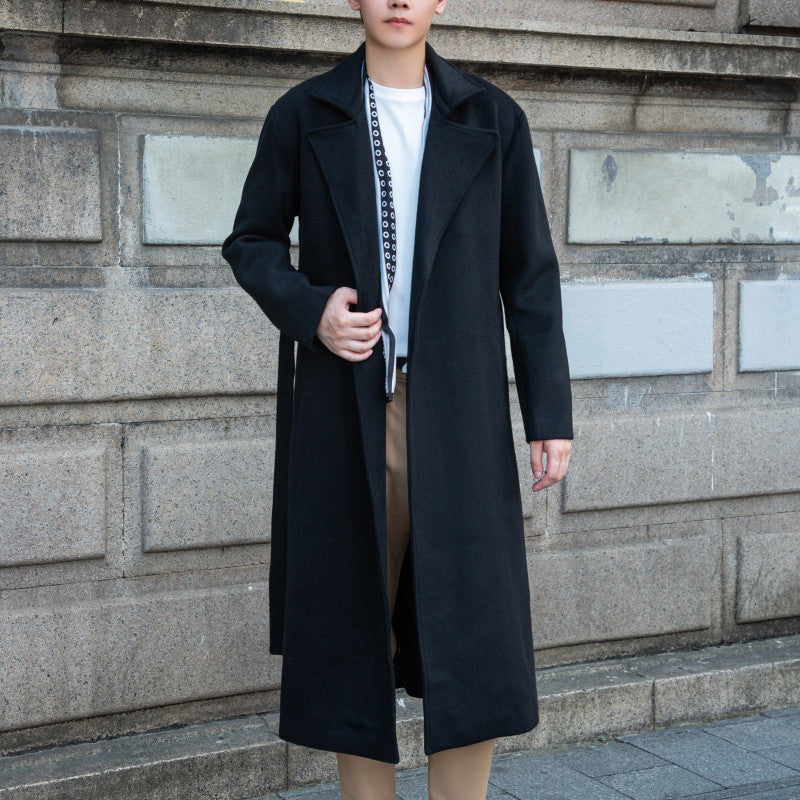 Men's Maxilength Wool Blend Overcoat with Minimalist Silhouette and Concealed Button Placket Chichicherry