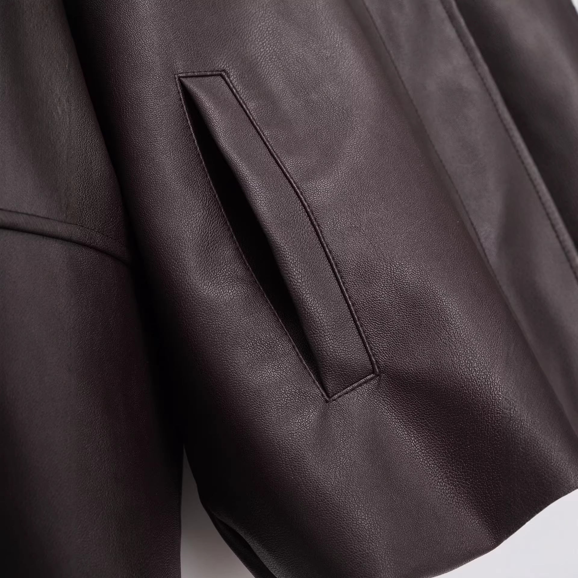 Women's short jacket made of vegan leather look in boxy oversized cut Chichicherry