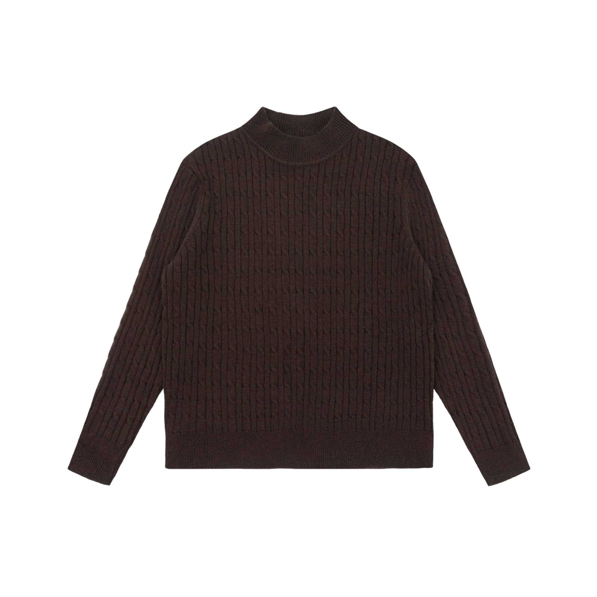 Unisex Chunky Knit Stand-Up Collar Sweater with Cable Pattern Chichicherry