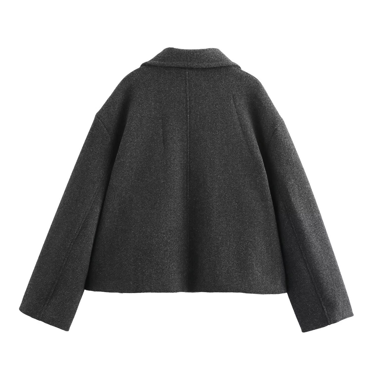 Women's Double-Breasted Wool Blend Short Jacket in Boxy Cut Chichicherry