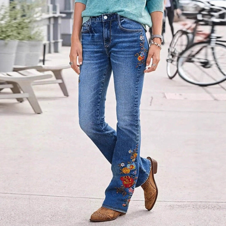 Women's embroidered bootcut jeans with high waist and light stretch Chichicherry