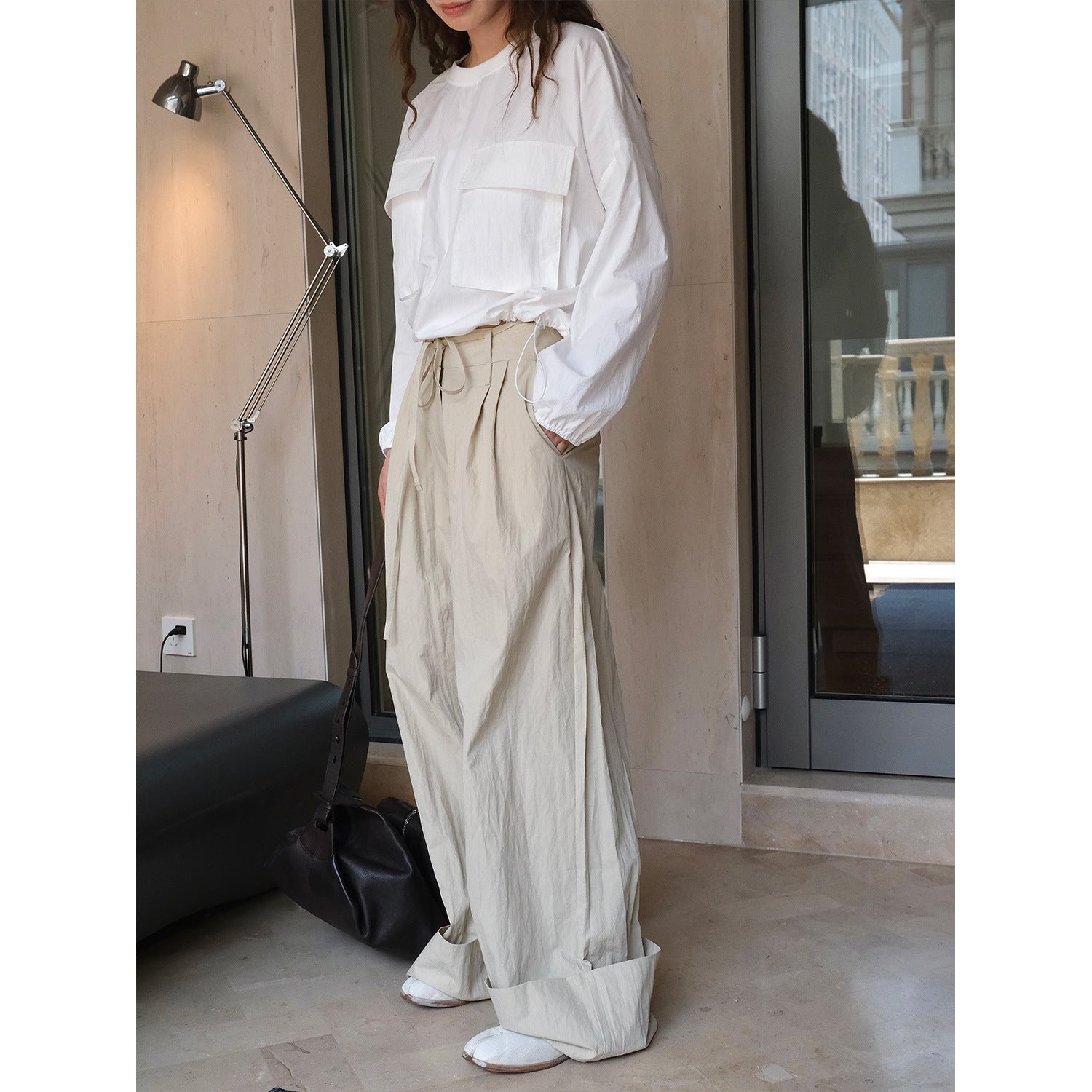 Women Wide High-Waist Palazzo Pants with Drawstring, Pleats and Extra Wide Leg Chichicherry