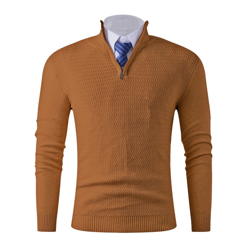 Men's Slim-Fit Fine Knit Sweater with Half Zip and Structured Wave Look Chichicherry