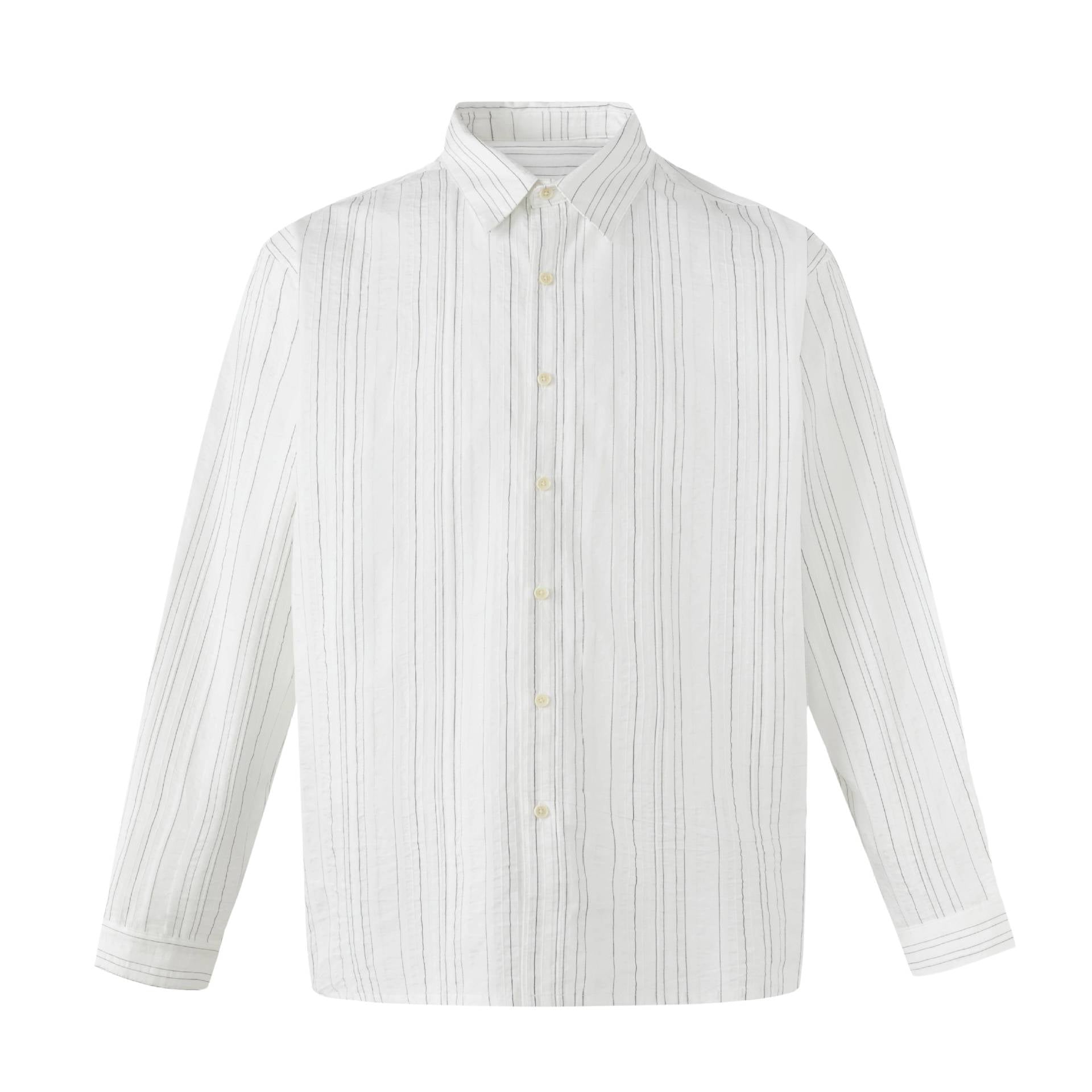 Men's Lightweight Linen-Cotton Shirt with Fine Stripes and Kent Collar Chichicherry