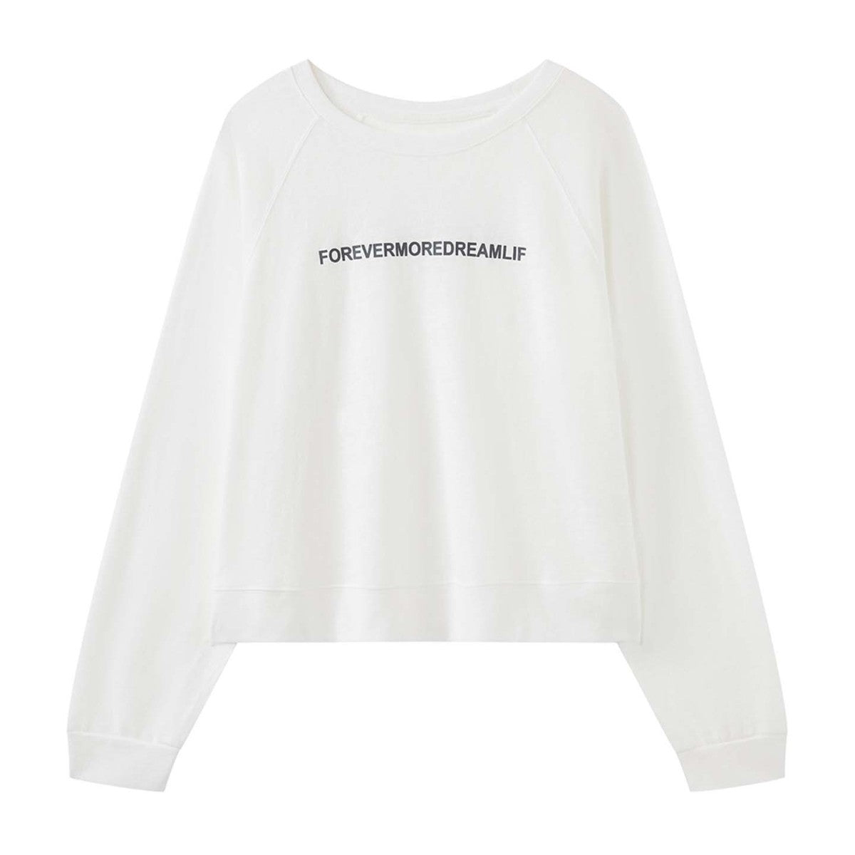Women's Loose Round Neck Sweatshirt with Raglan Sleeves and Statement Print Chichicherry