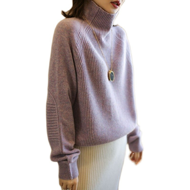 Women's turtleneck sweater made of fine ribbed knit with raglan sleeves and relaxed silhouette Chichicherry