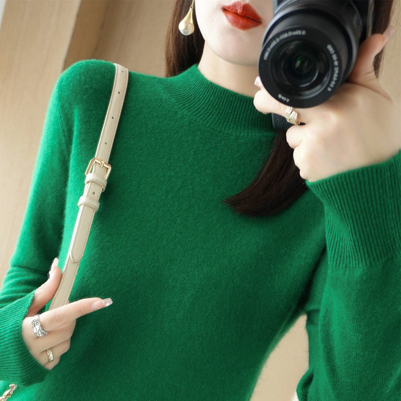 Women's short roll-neck sweater in cashmere look with extra long ribbed cuffs Chichicherry