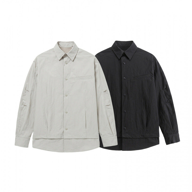 Unisex Oversized Shirt Jacket with Two-Layer Hem, Chest Welt Pocket and Structured Cotton Blend Chichicherry