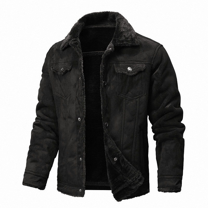 Men's lined suede imitation jacket with teddy lining and shirt collar Chichicherry