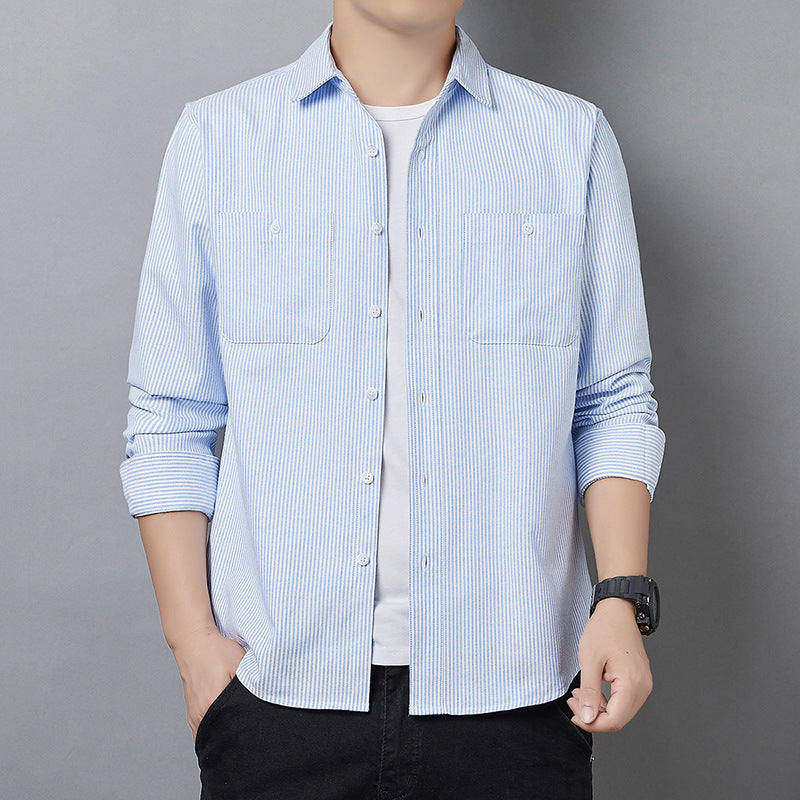 Men's Striped Long Sleeve Shirt made of Cotton Blend with Chest Pockets and Casual Cut Chichicherry