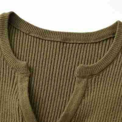 Women's Ribbed Fine Knit Cardigan with Deep V-Neck and Button Placket Chichicherry