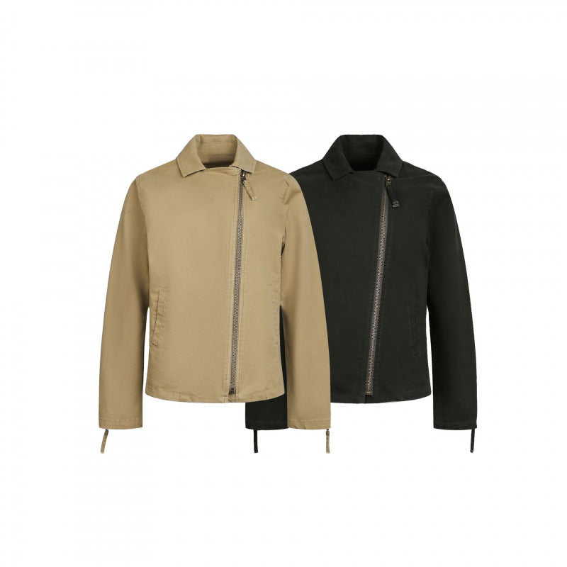 Men's Asymmetrical Biker Jacket with Diagonal Metal Zipper Chichicherry