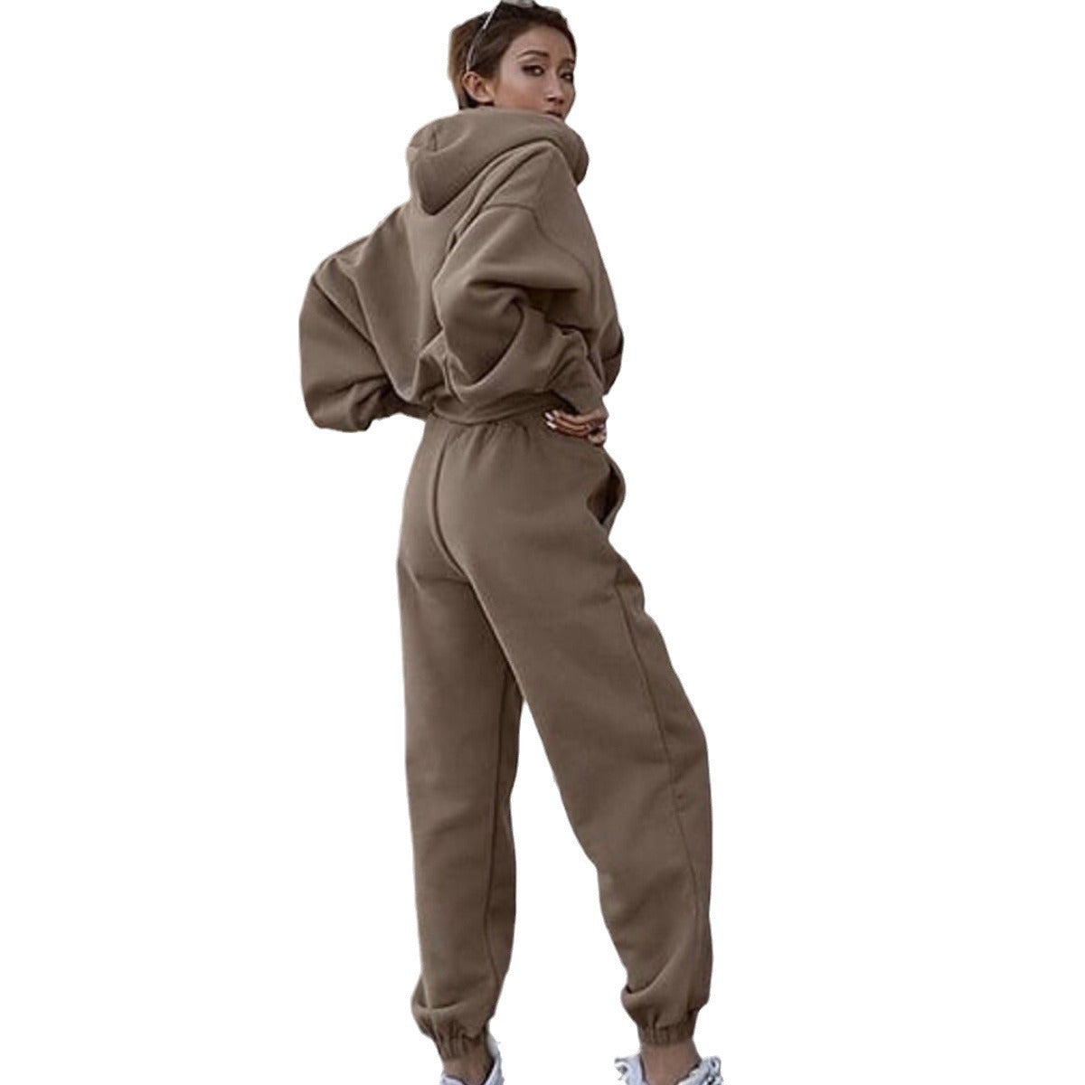 Damen Oversized Loungewear-Set aus French‑Terry mit Kapuze und High‑Waist Jogginghose Chichicherry