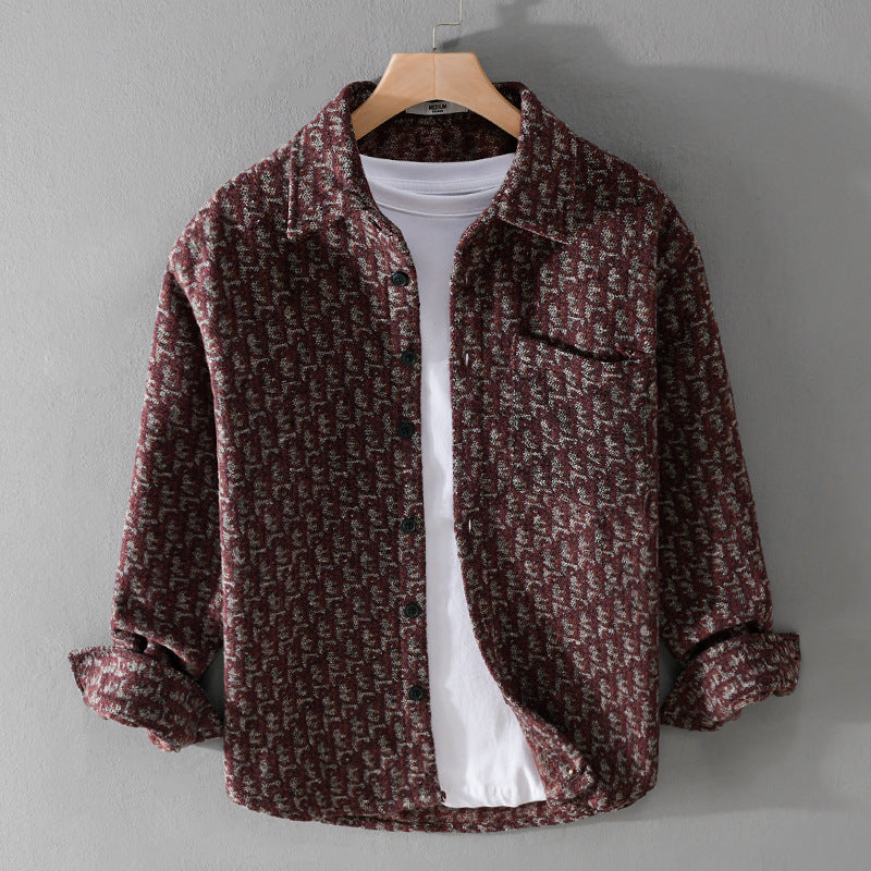 Men's Structured Jacquard Overshirt with Chest Pocket and Relaxed Fit Chichicherry